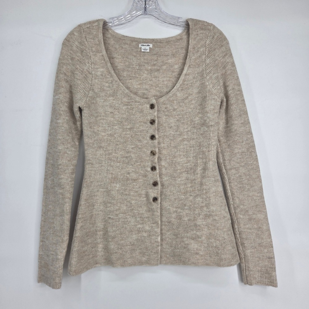 Kimchi Blue Cardigan Small Beige Ribbed Button Front Boho